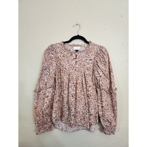 Universal Thread Tops - Universal Thread Women's Pink Floral Slightly Puffed Long Sleeve Blouse Sz Small